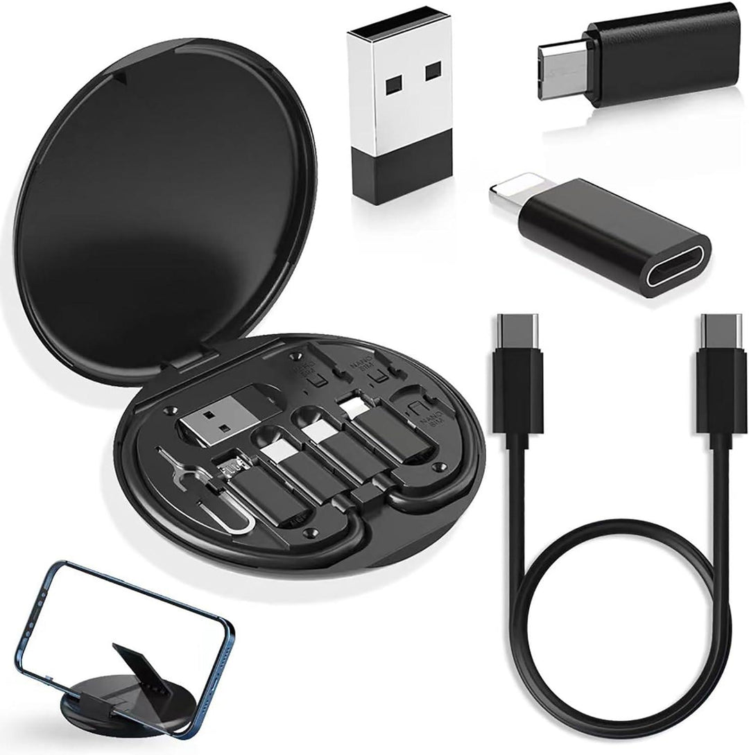 Multifunktionaler USB Adapter: Micro USB Ladekabel mit USB C Lightning Adapter, Lightning zu USB C Adapter, Multi-Ladekabel-Aufbewahrungsbox mit SIM-Kartenhalter - NanoInfinite