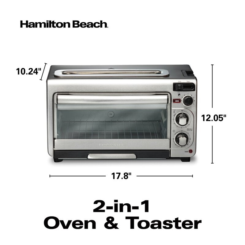 Hamilton Beach 2-in-1 Countertop Toaster Oven & Long Slot 2-Slice Toaster, 60-Min Timer, Auto Shutoff & Shade Selector