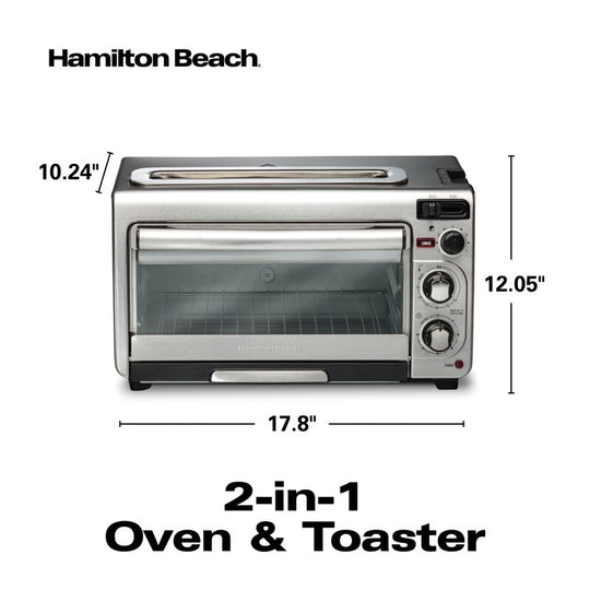 Hamilton Beach 2-in-1 Countertop Toaster Oven & Long Slot 2-Slice Toaster, 60-Min Timer, Auto Shutoff & Shade Selector