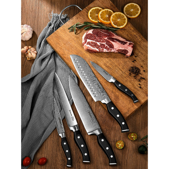 D.Perlla Knife Set, 14PCS German Stainless Steel Kitchen Knives Block Set with Built-in Sharpener