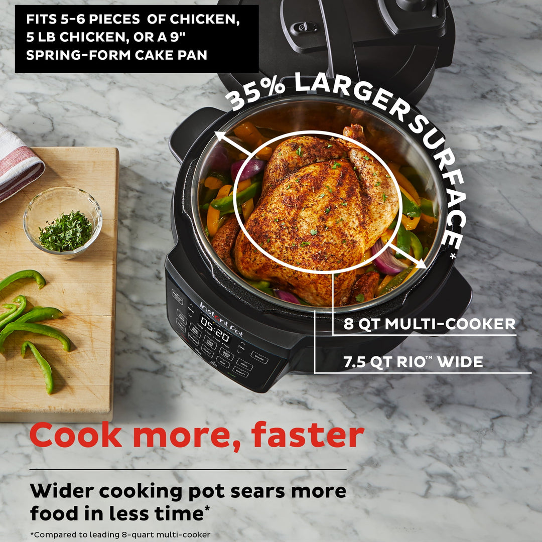 Instant Pot RIO Wide Base 7.5 Qt Large Pressure Cooker with 7-in-1 Multicooker Settings